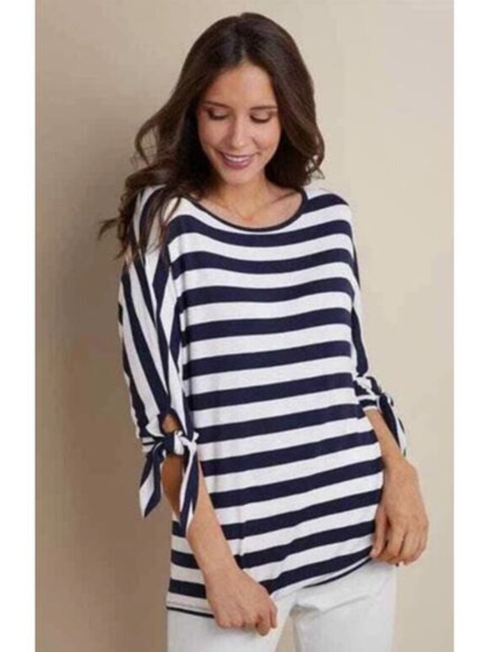 Soft Surroundings Striped Nautical Tunic Tee or Top - Size 1X - Tie sleeves!